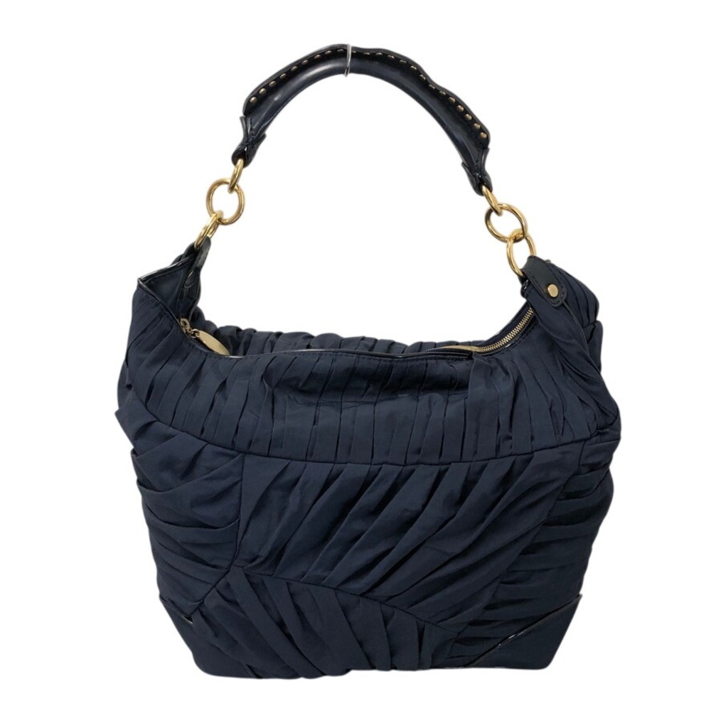 Stella McCartney Hobo Bag Navy Blue Ruched Studded Handle Gold Hardware